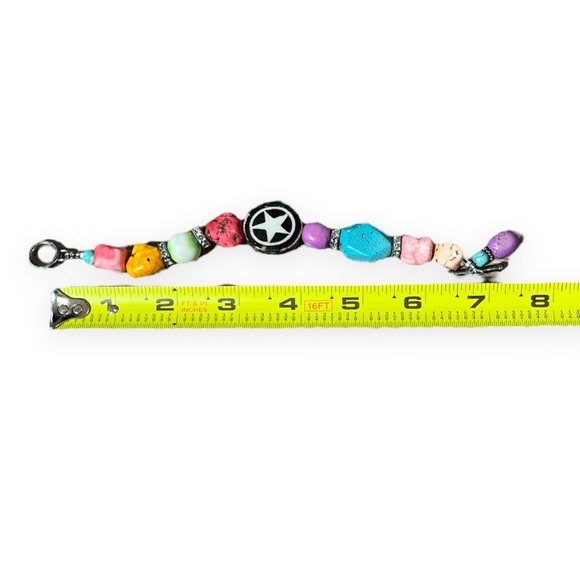 Handmade Chunky Bracelet Turquoise Stones Rhinestones Beaded Boho Xmen Style 7” - Picture 4 of 4